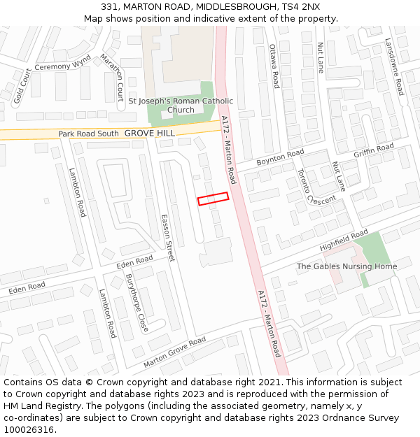 331, MARTON ROAD, MIDDLESBROUGH, TS4 2NX: Location map and indicative extent of plot