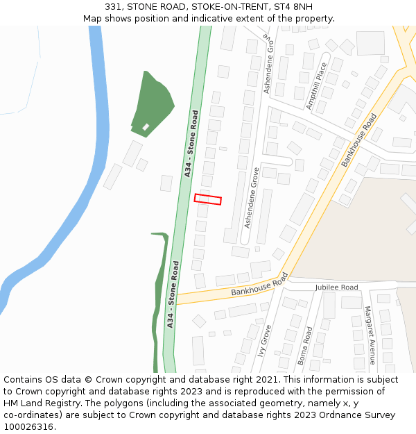 331, STONE ROAD, STOKE-ON-TRENT, ST4 8NH: Location map and indicative extent of plot