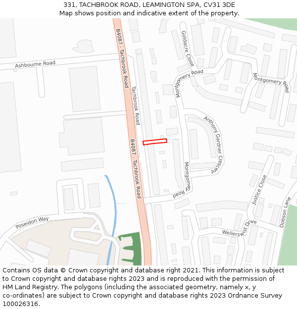 331, TACHBROOK ROAD, LEAMINGTON SPA, CV31 3DE: Location map and indicative extent of plot