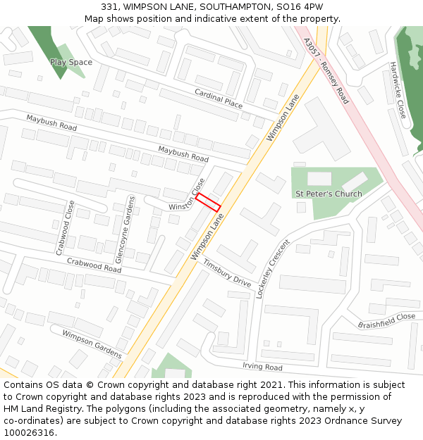 331, WIMPSON LANE, SOUTHAMPTON, SO16 4PW: Location map and indicative extent of plot