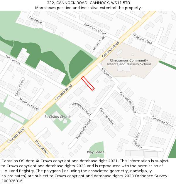 332, CANNOCK ROAD, CANNOCK, WS11 5TB: Location map and indicative extent of plot