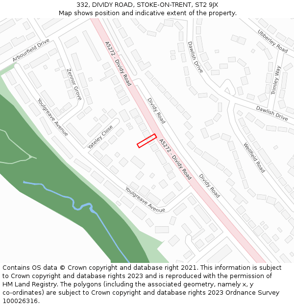 332, DIVIDY ROAD, STOKE-ON-TRENT, ST2 9JX: Location map and indicative extent of plot