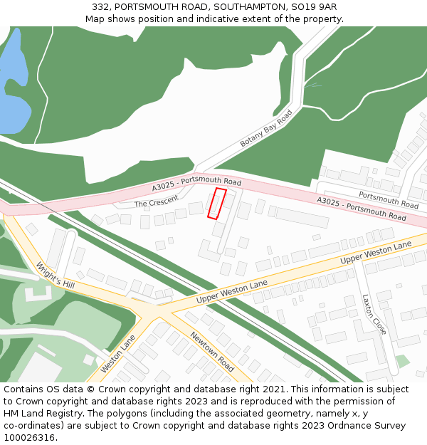 332, PORTSMOUTH ROAD, SOUTHAMPTON, SO19 9AR: Location map and indicative extent of plot