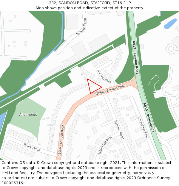 332, SANDON ROAD, STAFFORD, ST16 3HP: Location map and indicative extent of plot