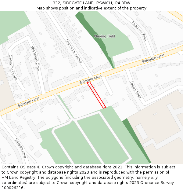 332, SIDEGATE LANE, IPSWICH, IP4 3DW: Location map and indicative extent of plot