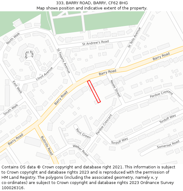 333, BARRY ROAD, BARRY, CF62 8HG: Location map and indicative extent of plot