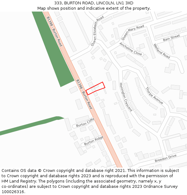 333, BURTON ROAD, LINCOLN, LN1 3XD: Location map and indicative extent of plot