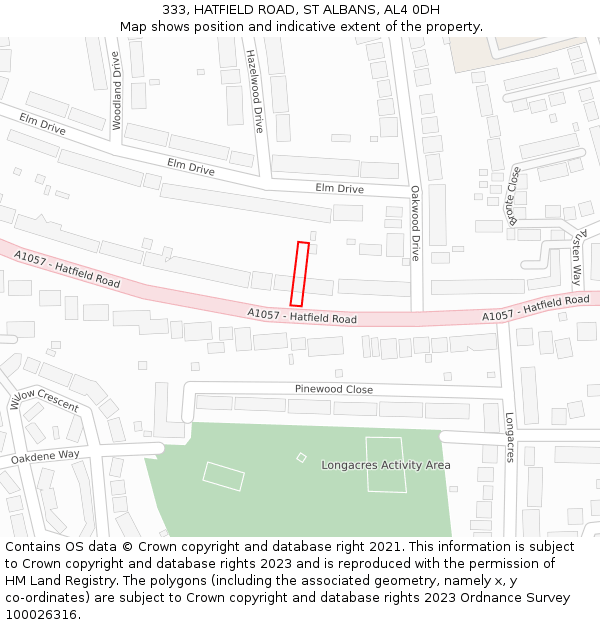 333, HATFIELD ROAD, ST ALBANS, AL4 0DH: Location map and indicative extent of plot