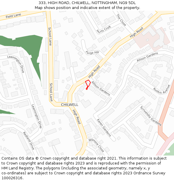 333, HIGH ROAD, CHILWELL, NOTTINGHAM, NG9 5DL: Location map and indicative extent of plot