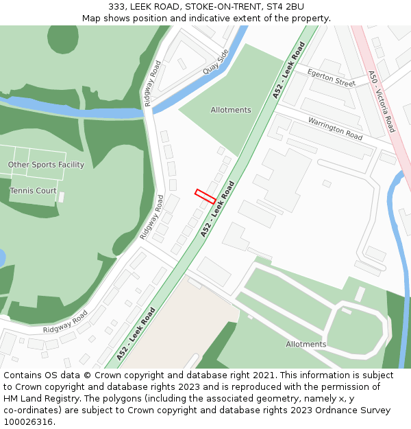333, LEEK ROAD, STOKE-ON-TRENT, ST4 2BU: Location map and indicative extent of plot