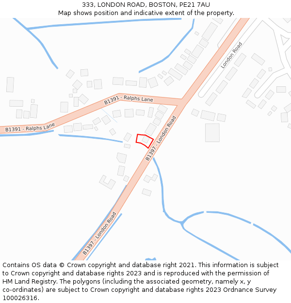 333, LONDON ROAD, BOSTON, PE21 7AU: Location map and indicative extent of plot