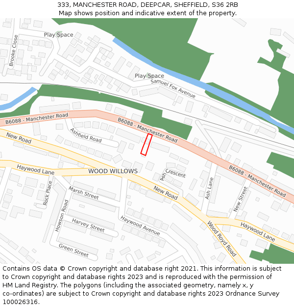 333, MANCHESTER ROAD, DEEPCAR, SHEFFIELD, S36 2RB: Location map and indicative extent of plot