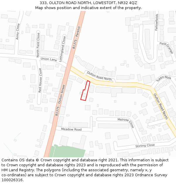 333, OULTON ROAD NORTH, LOWESTOFT, NR32 4QZ: Location map and indicative extent of plot