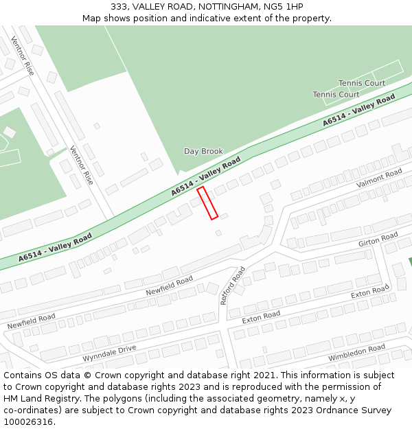 333, VALLEY ROAD, NOTTINGHAM, NG5 1HP: Location map and indicative extent of plot