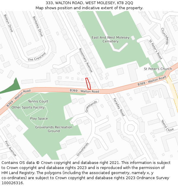 333, WALTON ROAD, WEST MOLESEY, KT8 2QQ: Location map and indicative extent of plot