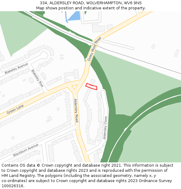 334, ALDERSLEY ROAD, WOLVERHAMPTON, WV6 9NS: Location map and indicative extent of plot