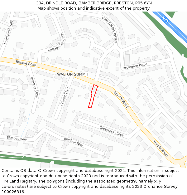 334, BRINDLE ROAD, BAMBER BRIDGE, PRESTON, PR5 6YN: Location map and indicative extent of plot