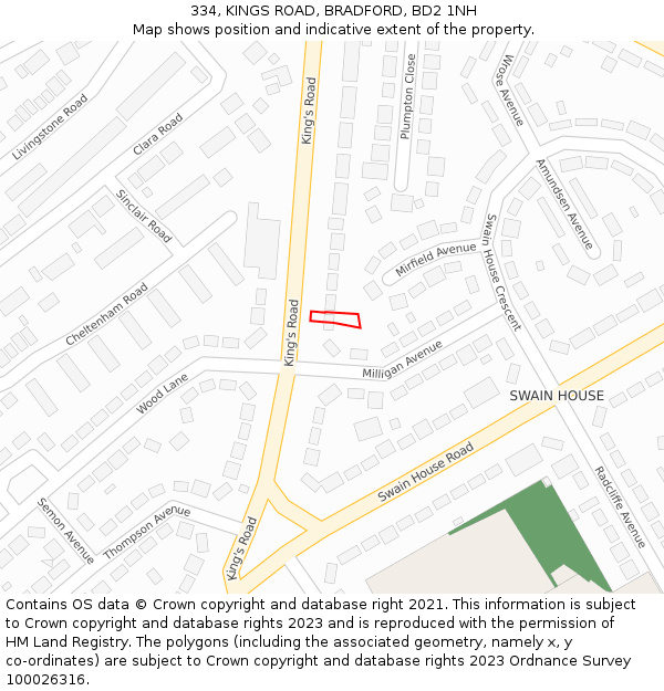 334, KINGS ROAD, BRADFORD, BD2 1NH: Location map and indicative extent of plot