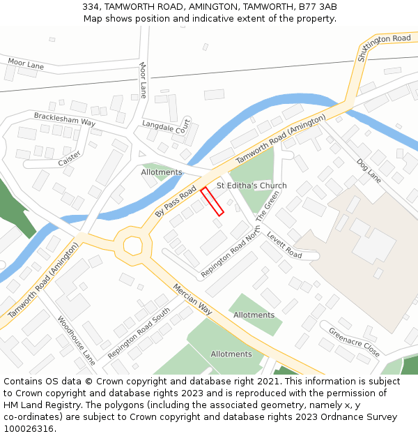 334, TAMWORTH ROAD, AMINGTON, TAMWORTH, B77 3AB: Location map and indicative extent of plot