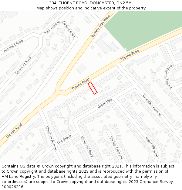 334, THORNE ROAD, DONCASTER, DN2 5AL: Location map and indicative extent of plot