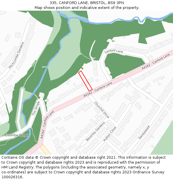 335, CANFORD LANE, BRISTOL, BS9 3PN: Location map and indicative extent of plot