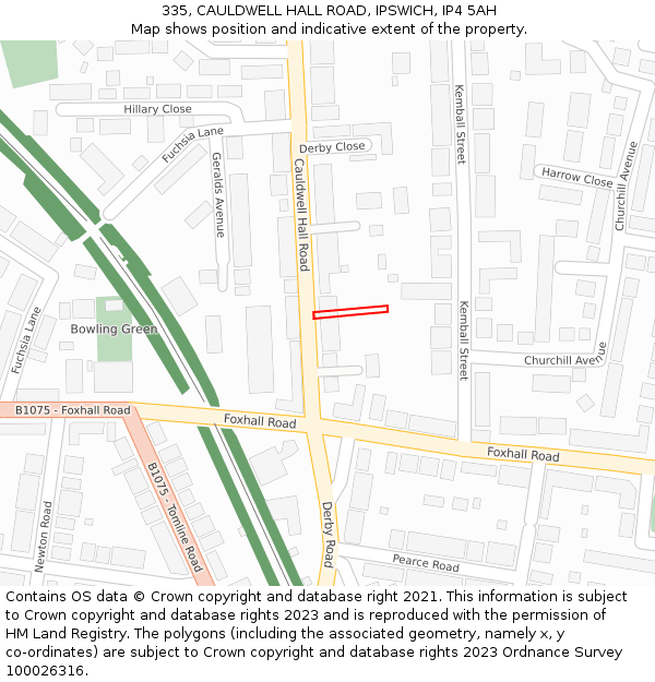 335, CAULDWELL HALL ROAD, IPSWICH, IP4 5AH: Location map and indicative extent of plot