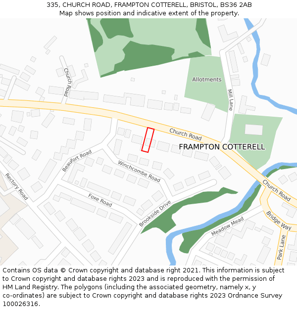 335, CHURCH ROAD, FRAMPTON COTTERELL, BRISTOL, BS36 2AB: Location map and indicative extent of plot
