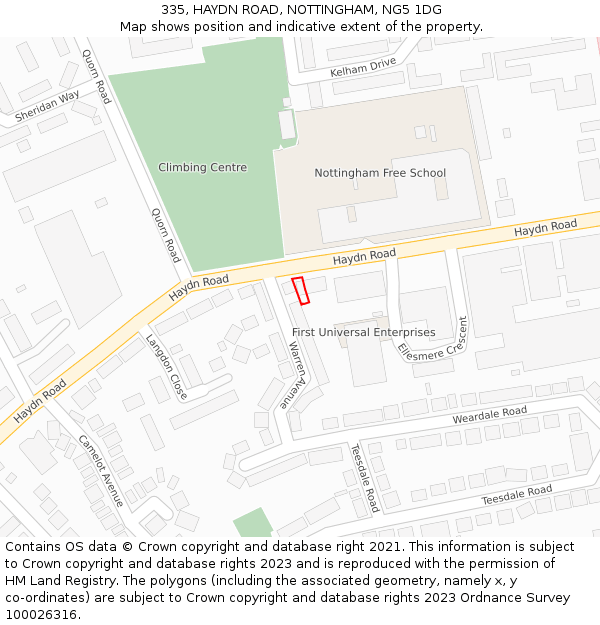 335, HAYDN ROAD, NOTTINGHAM, NG5 1DG: Location map and indicative extent of plot