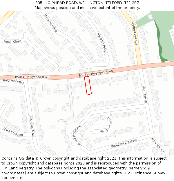 335, HOLYHEAD ROAD, WELLINGTON, TELFORD, TF1 2EZ: Location map and indicative extent of plot