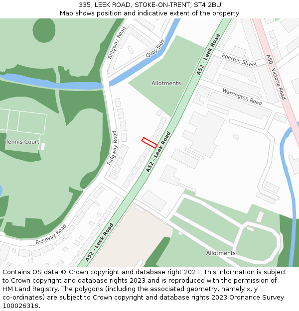 335, LEEK ROAD, STOKE-ON-TRENT, ST4 2BU: Location map and indicative extent of plot
