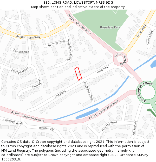 335, LONG ROAD, LOWESTOFT, NR33 9DG: Location map and indicative extent of plot