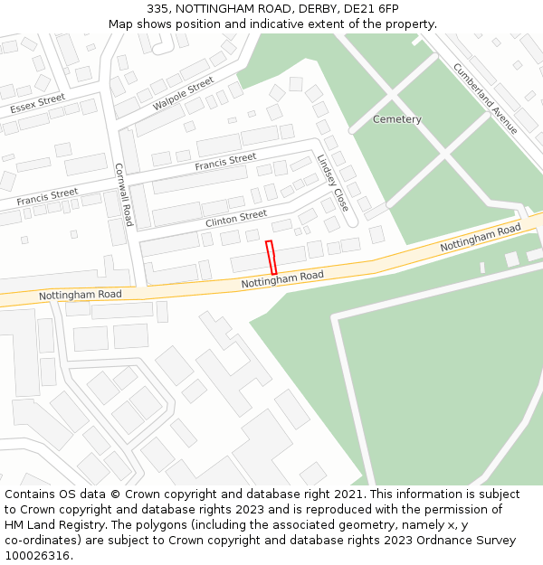 335, NOTTINGHAM ROAD, DERBY, DE21 6FP: Location map and indicative extent of plot
