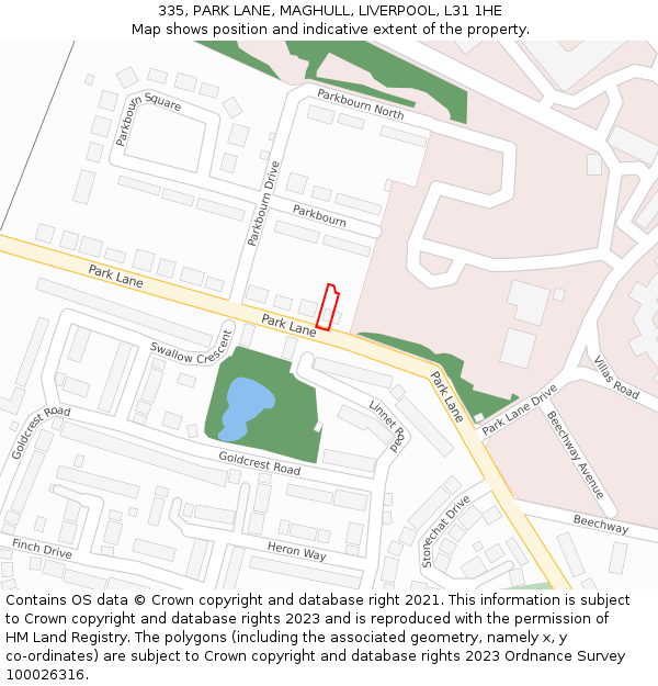 335, PARK LANE, MAGHULL, LIVERPOOL, L31 1HE: Location map and indicative extent of plot