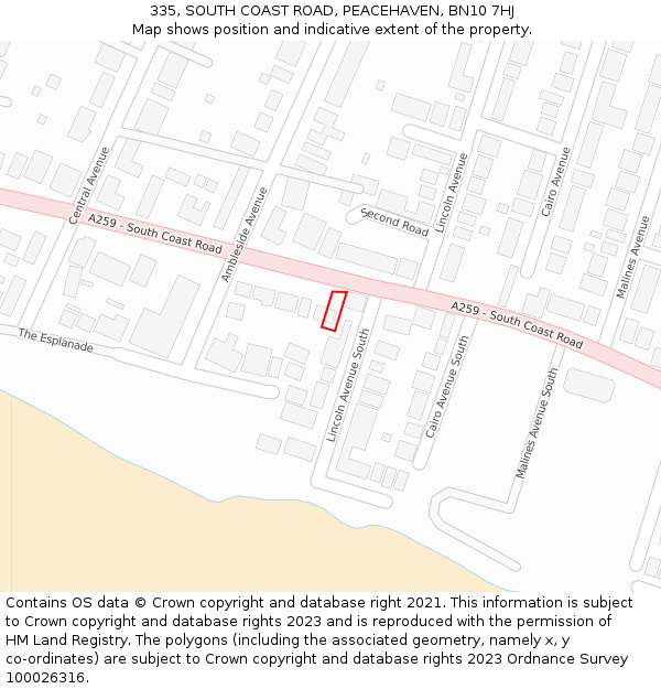 335, SOUTH COAST ROAD, PEACEHAVEN, BN10 7HJ: Location map and indicative extent of plot