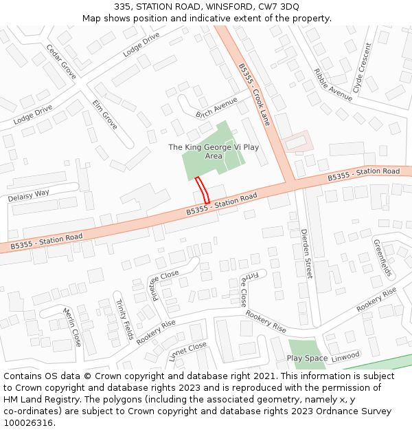 335, STATION ROAD, WINSFORD, CW7 3DQ: Location map and indicative extent of plot