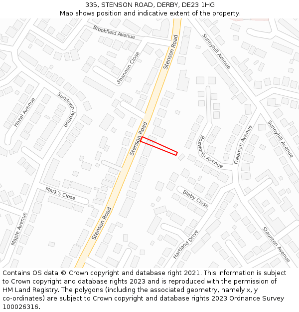 335, STENSON ROAD, DERBY, DE23 1HG: Location map and indicative extent of plot