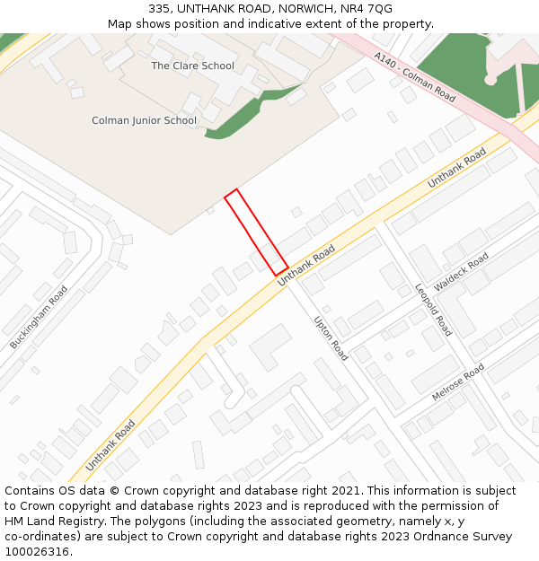 335, UNTHANK ROAD, NORWICH, NR4 7QG: Location map and indicative extent of plot