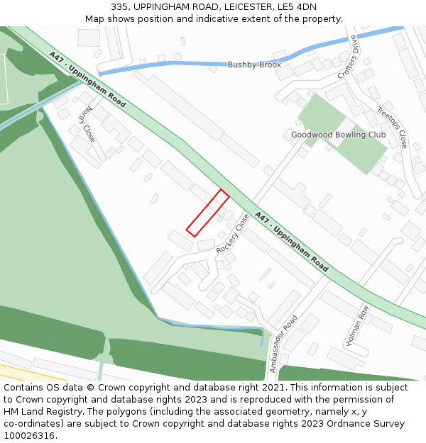 335, UPPINGHAM ROAD, LEICESTER, LE5 4DN: Location map and indicative extent of plot