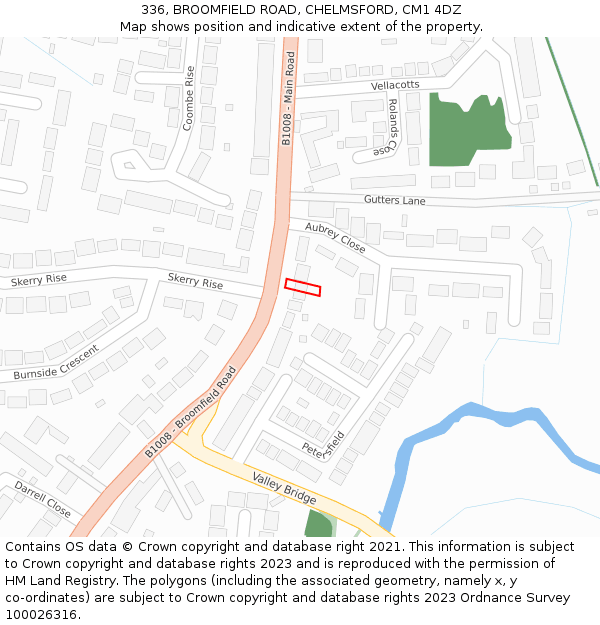 336, BROOMFIELD ROAD, CHELMSFORD, CM1 4DZ: Location map and indicative extent of plot