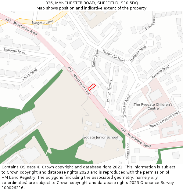 336, MANCHESTER ROAD, SHEFFIELD, S10 5DQ: Location map and indicative extent of plot