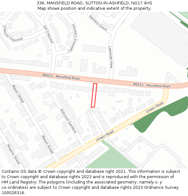 336, MANSFIELD ROAD, SUTTON-IN-ASHFIELD, NG17 4HS: Location map and indicative extent of plot
