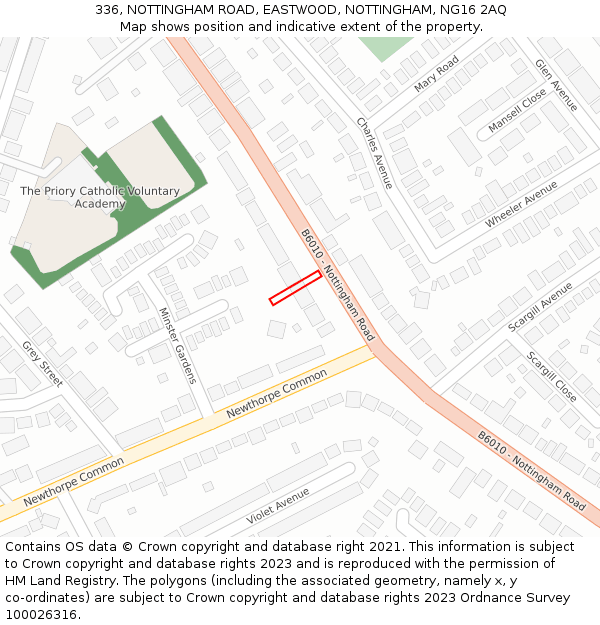 336, NOTTINGHAM ROAD, EASTWOOD, NOTTINGHAM, NG16 2AQ: Location map and indicative extent of plot