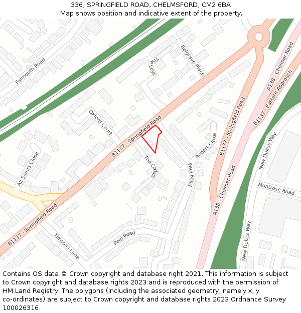 336, SPRINGFIELD ROAD, CHELMSFORD, CM2 6BA: Location map and indicative extent of plot