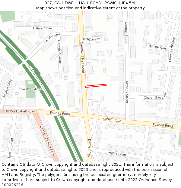 337, CAULDWELL HALL ROAD, IPSWICH, IP4 5AH: Location map and indicative extent of plot