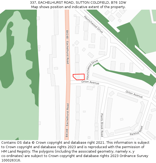 337, EACHELHURST ROAD, SUTTON COLDFIELD, B76 1DW: Location map and indicative extent of plot