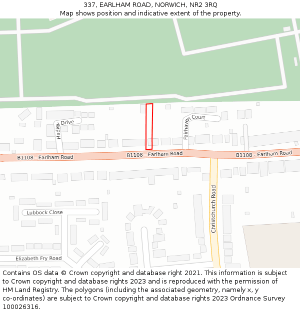 337, EARLHAM ROAD, NORWICH, NR2 3RQ: Location map and indicative extent of plot