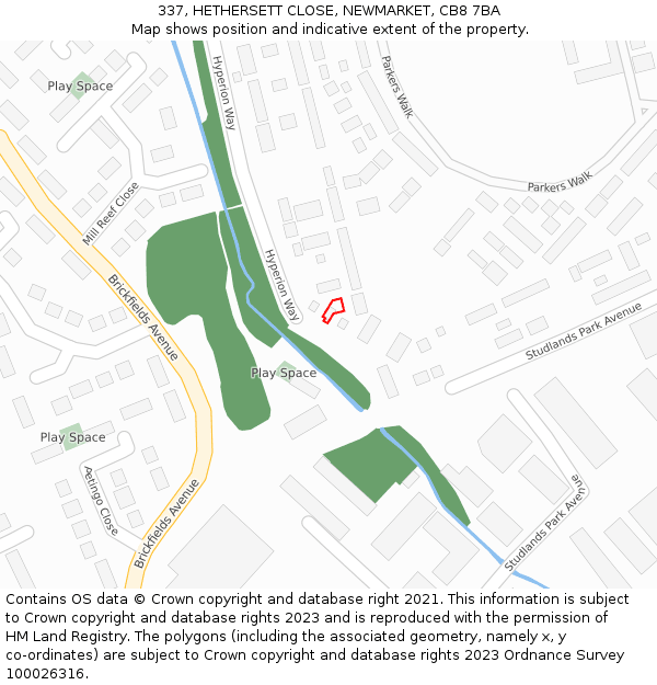 337, HETHERSETT CLOSE, NEWMARKET, CB8 7BA: Location map and indicative extent of plot