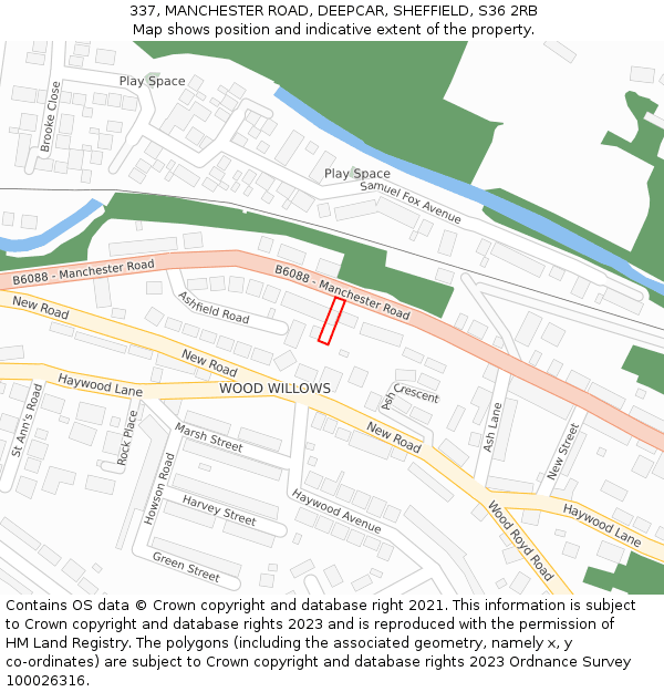 337, MANCHESTER ROAD, DEEPCAR, SHEFFIELD, S36 2RB: Location map and indicative extent of plot