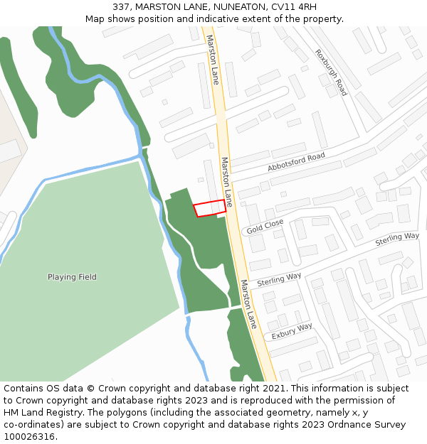 337, MARSTON LANE, NUNEATON, CV11 4RH: Location map and indicative extent of plot