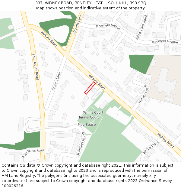 337, WIDNEY ROAD, BENTLEY HEATH, SOLIHULL, B93 9BQ: Location map and indicative extent of plot